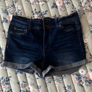 Wax Jean Dark Blue Cuffed Denim Shorts